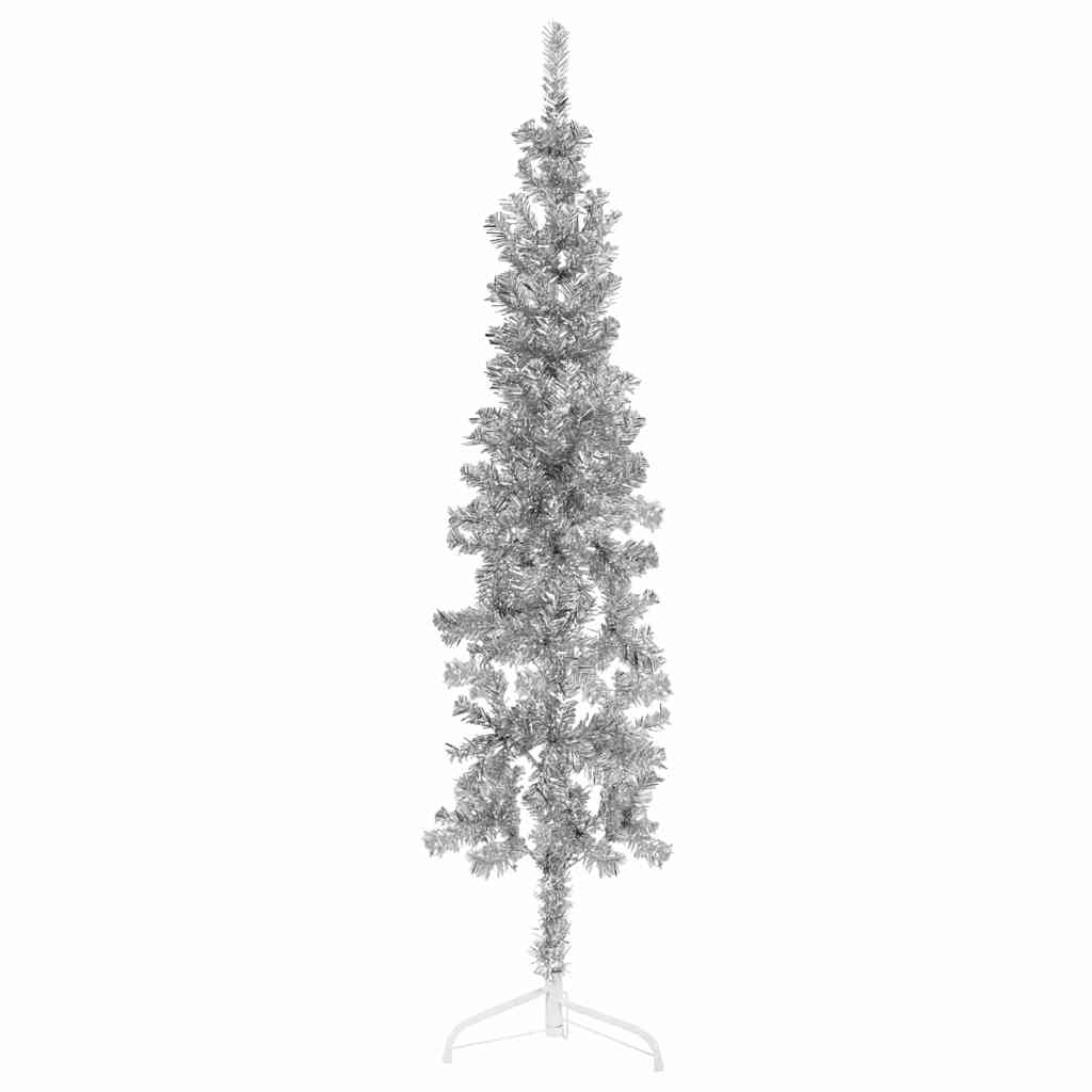 Albero Natale Artificiale Sottile a Metà Supporto Argento 120cm - homemem39