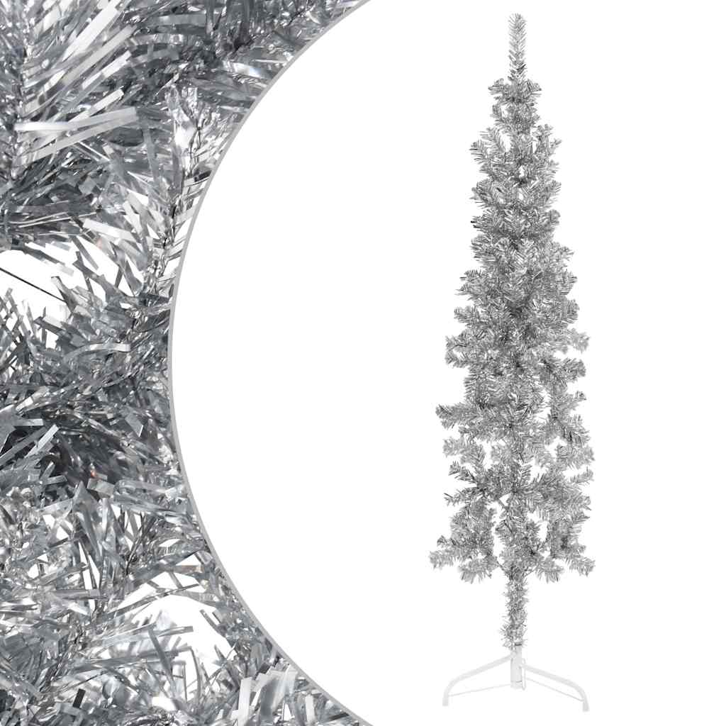 Albero Natale Artificiale Sottile a Metà Supporto Argento 120cm