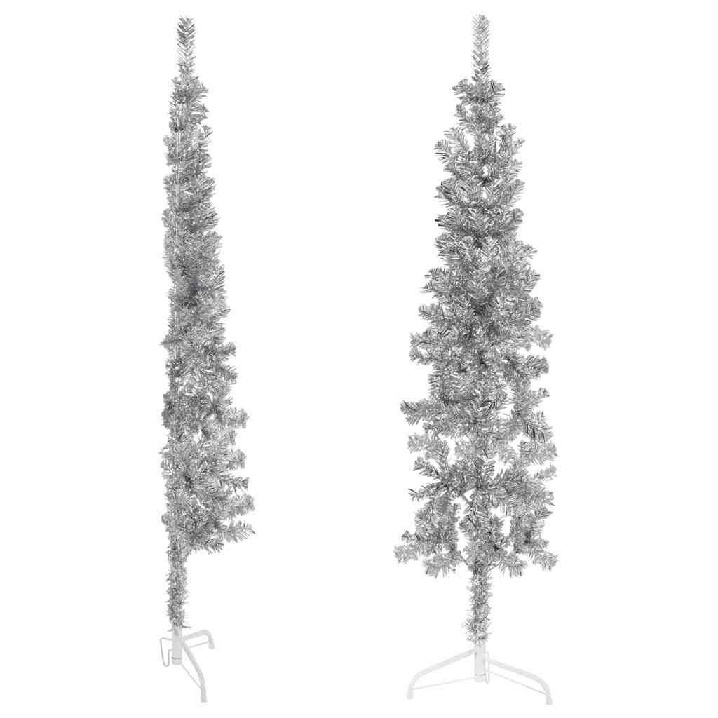 Albero Natale Artificiale Sottile a Metà Supporto Argento 120cm - homemem39