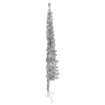 Albero Natale Artificiale Sottile a Metà Supporto Argento 150cm