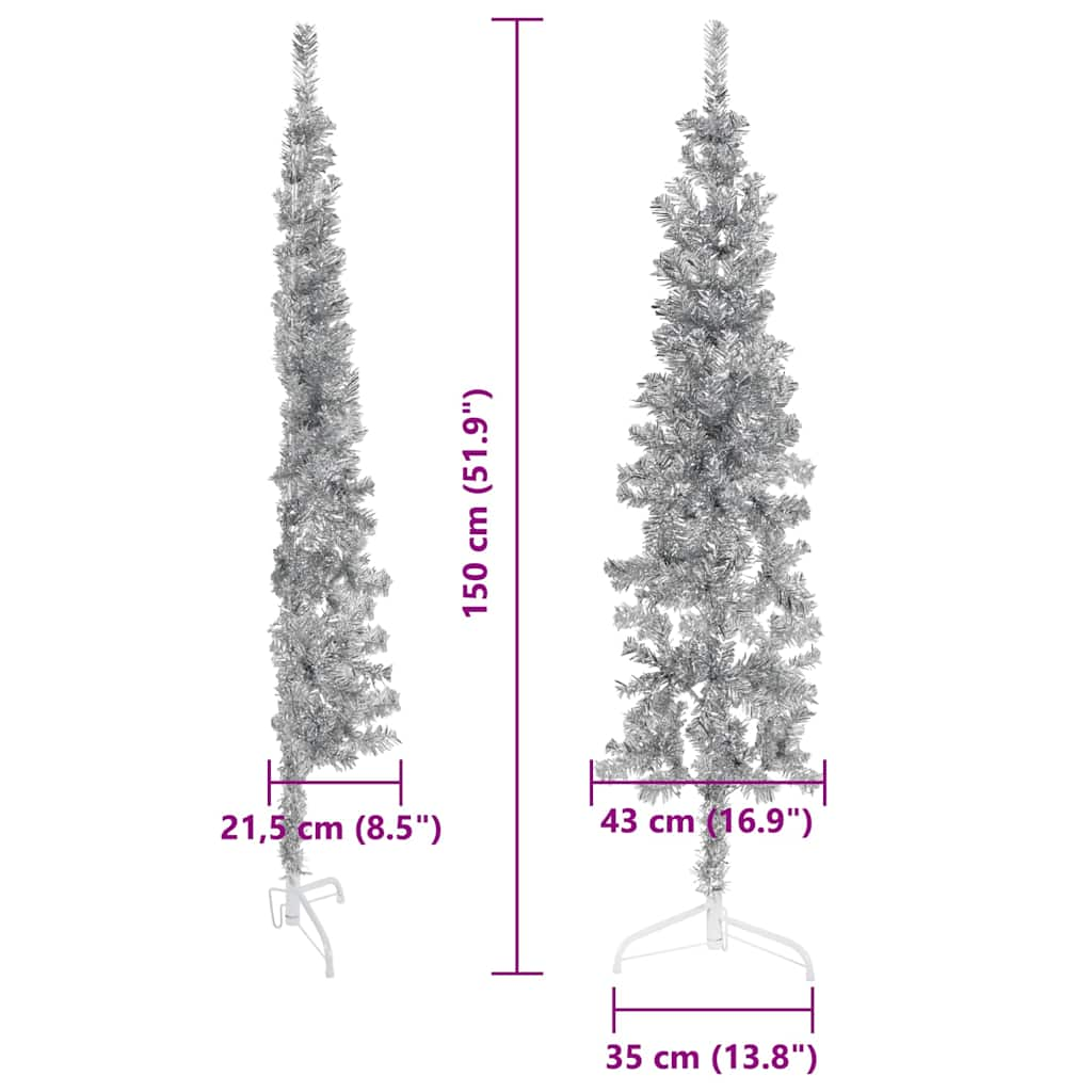 Albero Natale Artificiale Sottile a Metà Supporto Argento 150cm