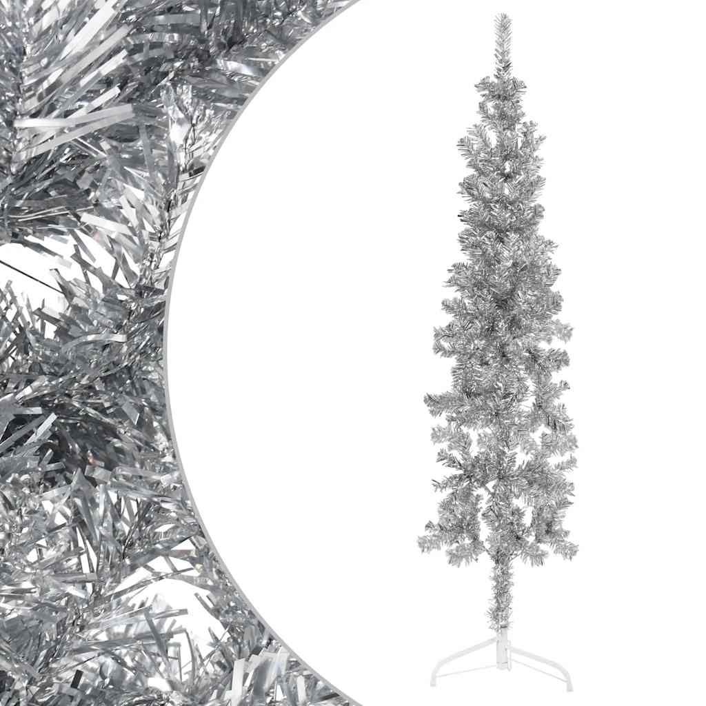 Albero Natale Artificiale Sottile a Metà Supporto Argento 180cm - homemem39