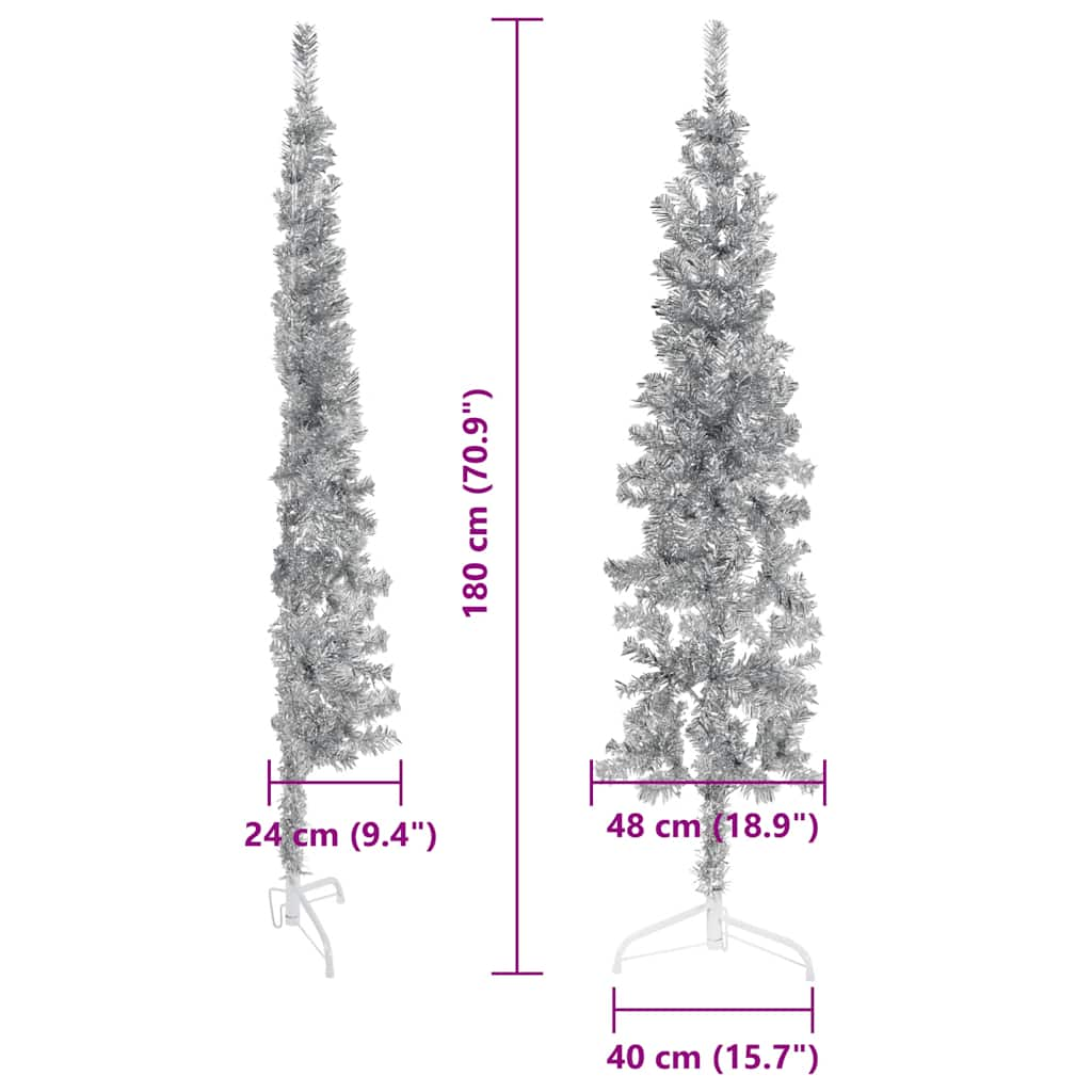 Albero Natale Artificiale Sottile a Metà Supporto Argento 180cm