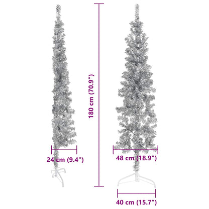 Albero Natale Artificiale Sottile a Metà Supporto Argento 180cm - homemem39