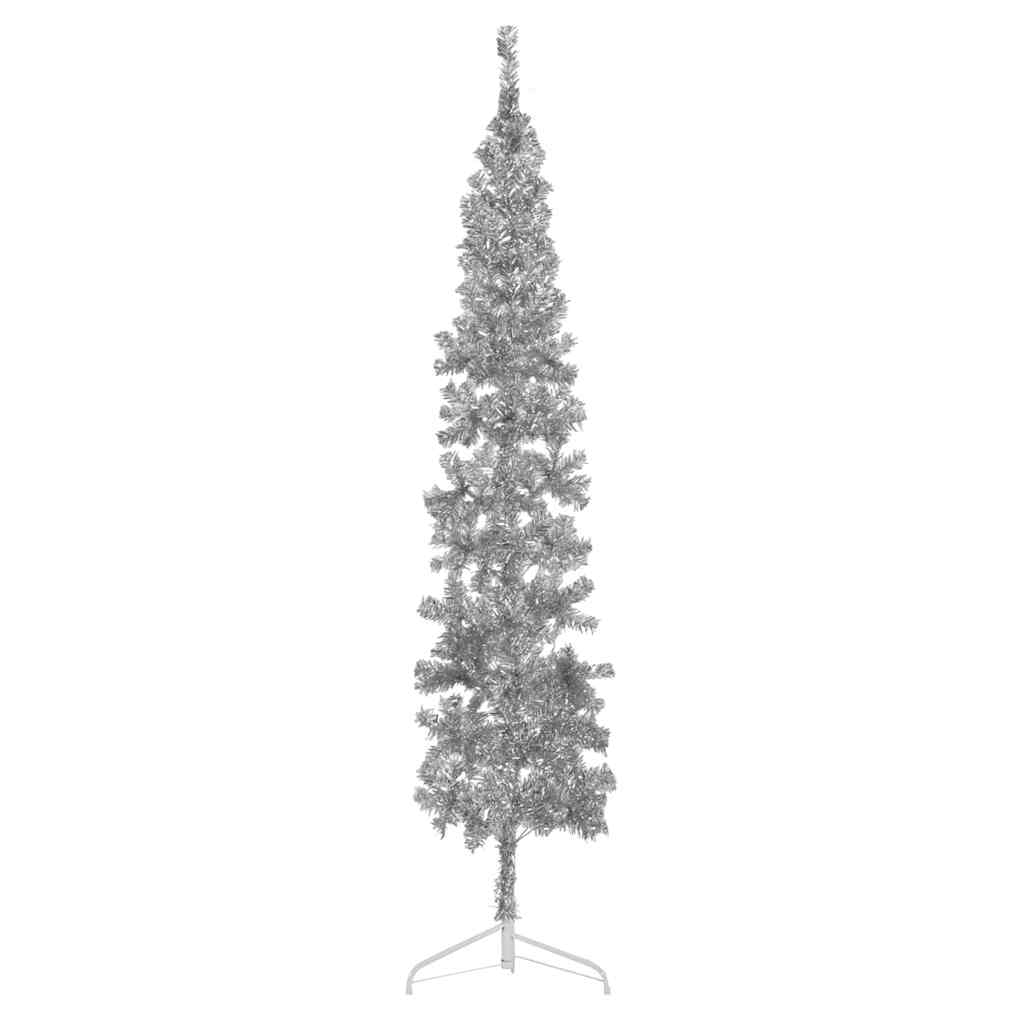 Albero Natale Artificiale Sottile a Metà Supporto Argento 210cm - homemem39