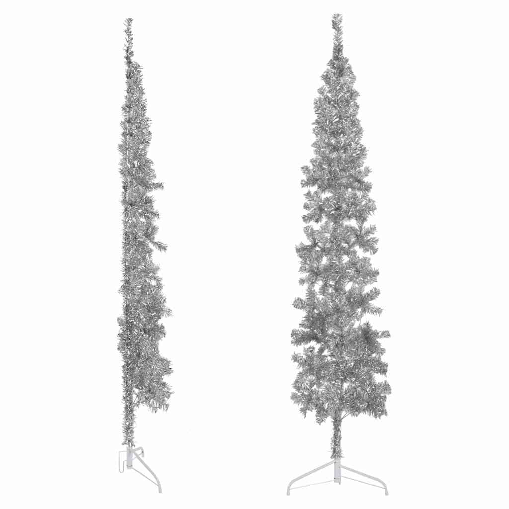 Albero Natale Artificiale Sottile a Metà Supporto Argento 210cm - homemem39