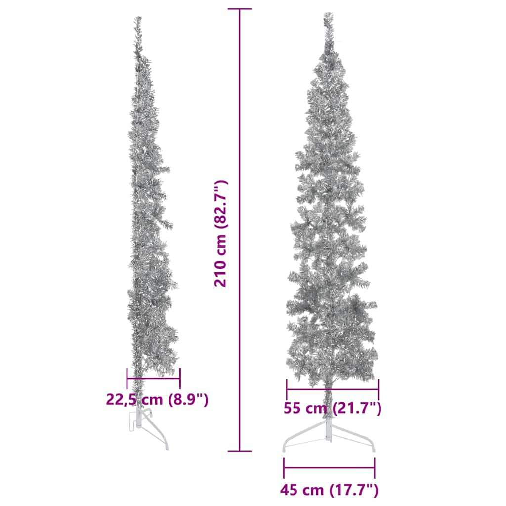 Albero Natale Artificiale Sottile a Metà Supporto Argento 210cm