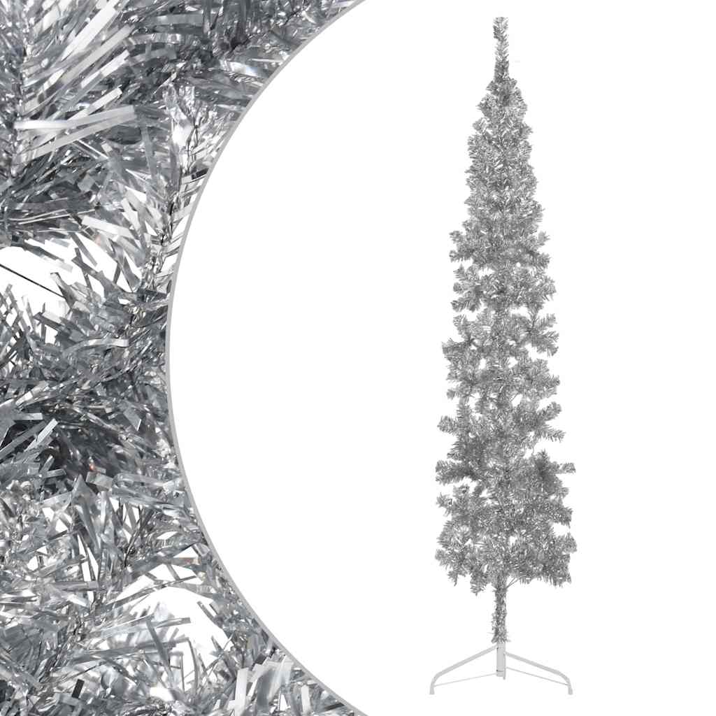 Albero Natale Artificiale Sottile a Metà Supporto Argento 240cm - homemem39