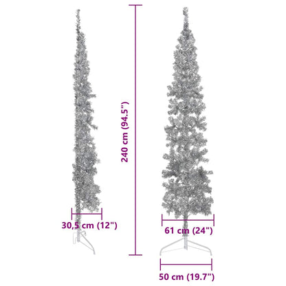 Albero Natale Artificiale Sottile a Metà Supporto Argento 240cm