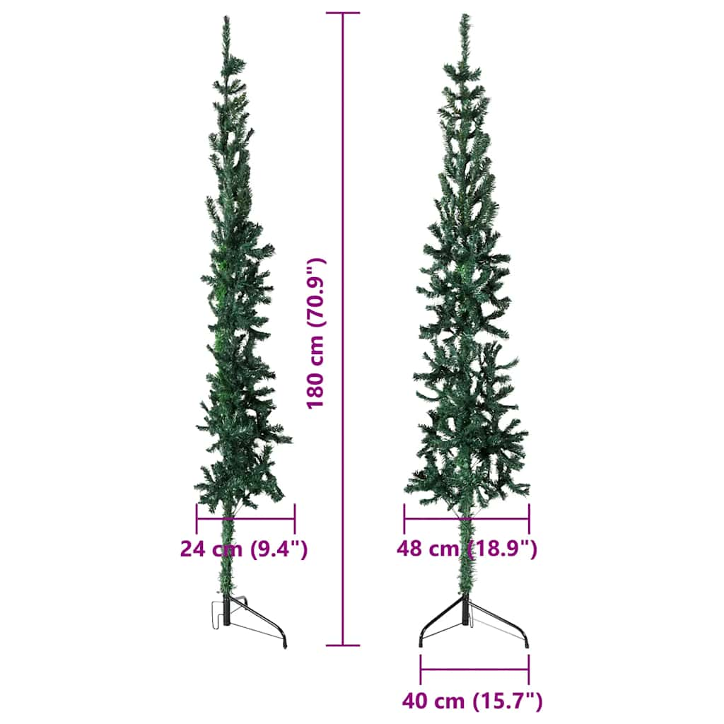 Albero Natale Artificiale Sottile a Metà Supporto Verde 180 cm