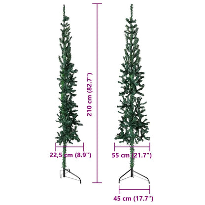 Albero Natale Artificiale Sottile a Metà Supporto Verde 210 cm