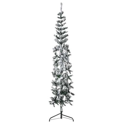 Albero Natale Artificiale Sottile a Metà Neve Fioccata 180 cm