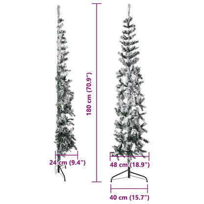 Albero Natale Artificiale Sottile a Metà Neve Fioccata 180 cm - homemem39