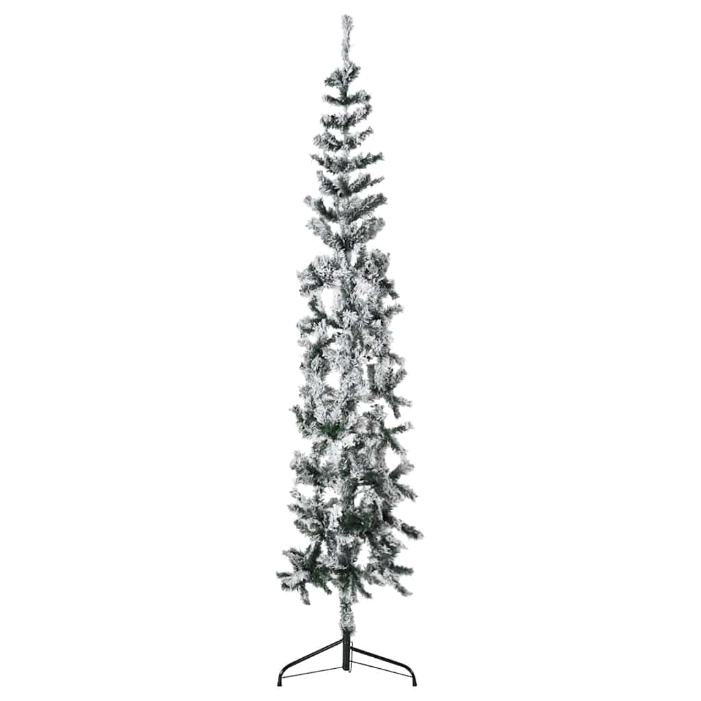 Albero Natale Artificiale Sottile a Metà Neve Fioccata 210 cm