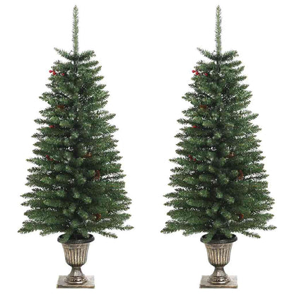 Alberi di Natale Artificiali 2 pz con Corona, Ghirlanda e LED