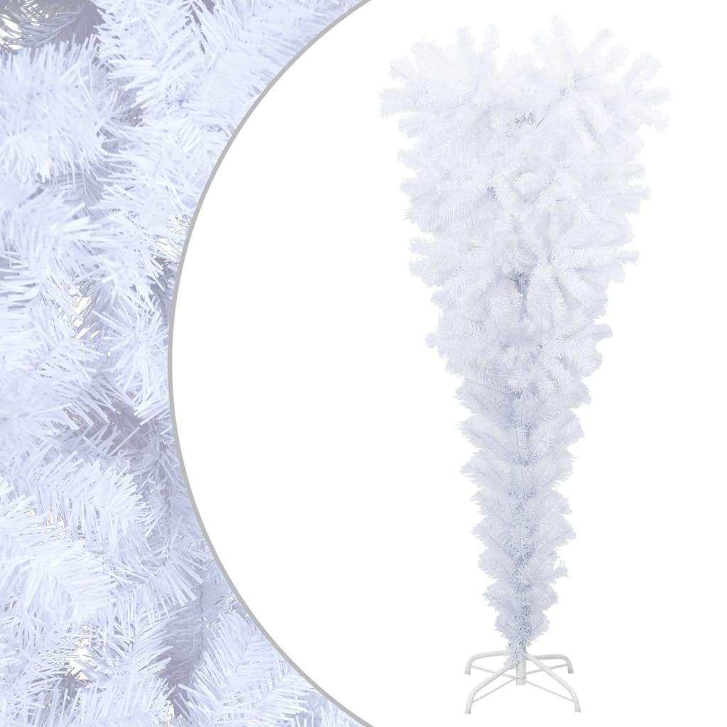 Albero di Natale Artificiale Capovolto con Base Bianco 120 cm