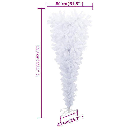 Albero di Natale Artificiale Capovolto con Base Bianco 150 cm - homemem39