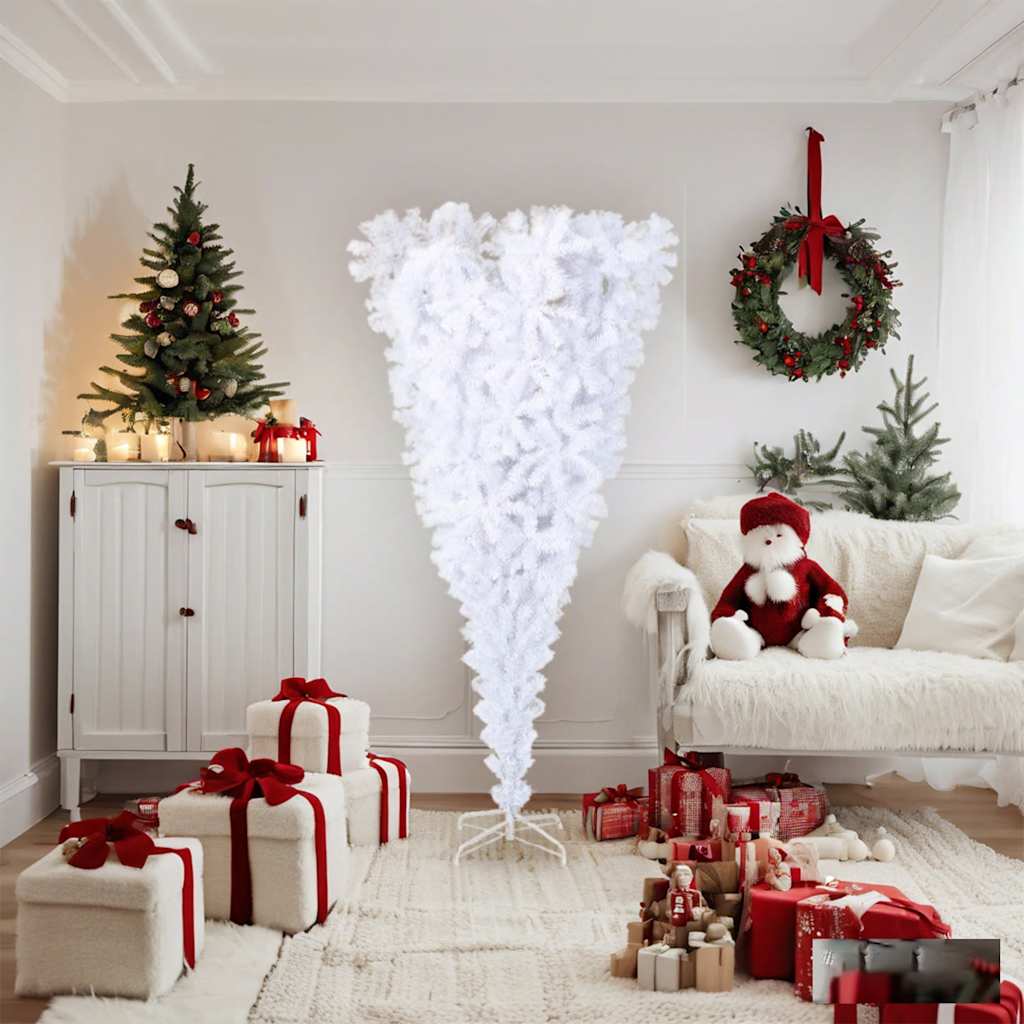 Albero di Natale Artificiale Capovolto con Base Bianco 180 cm