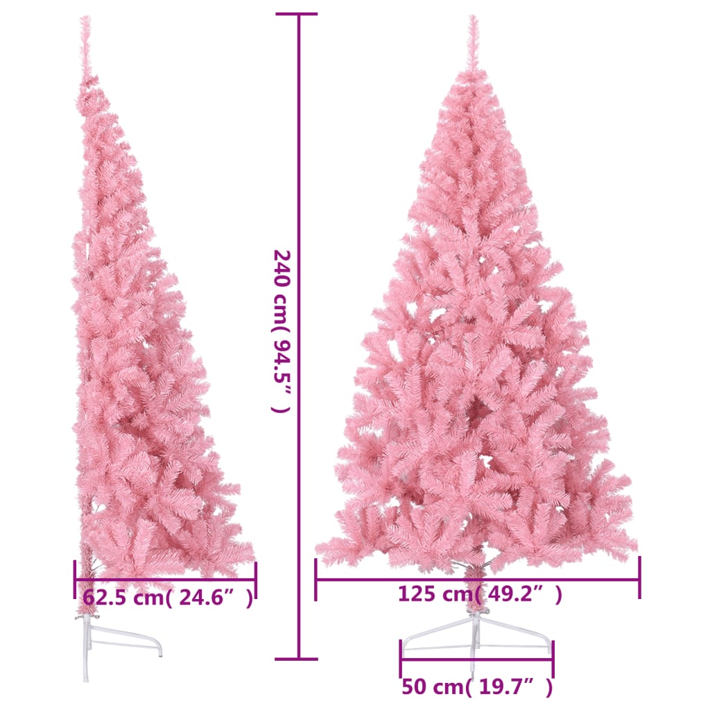 Albero di Natale Artificiale a Metà con Supporto Rosa 240cm PVC