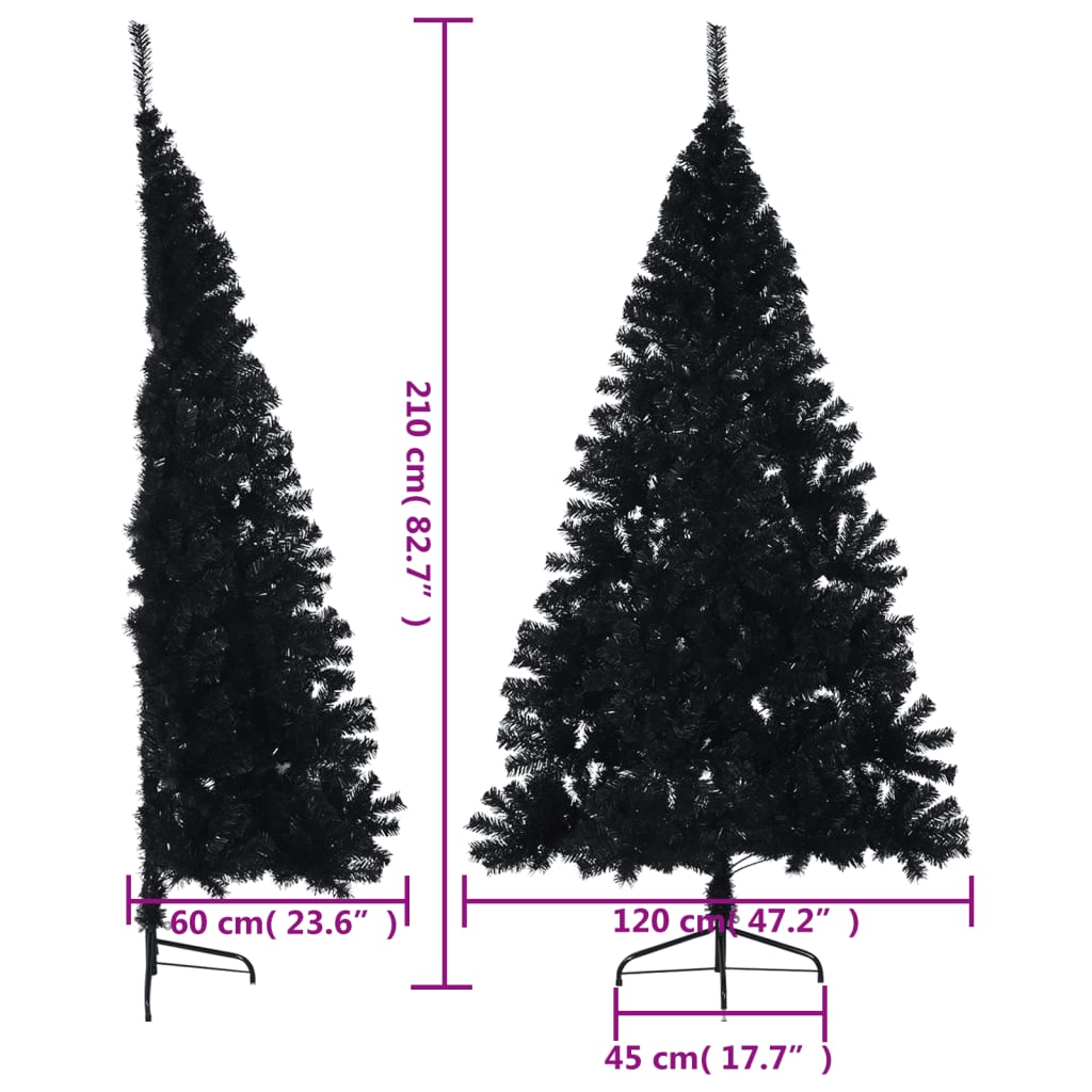 Albero di Natale Artificiale a Metà con Base Nero 210 cm PVC