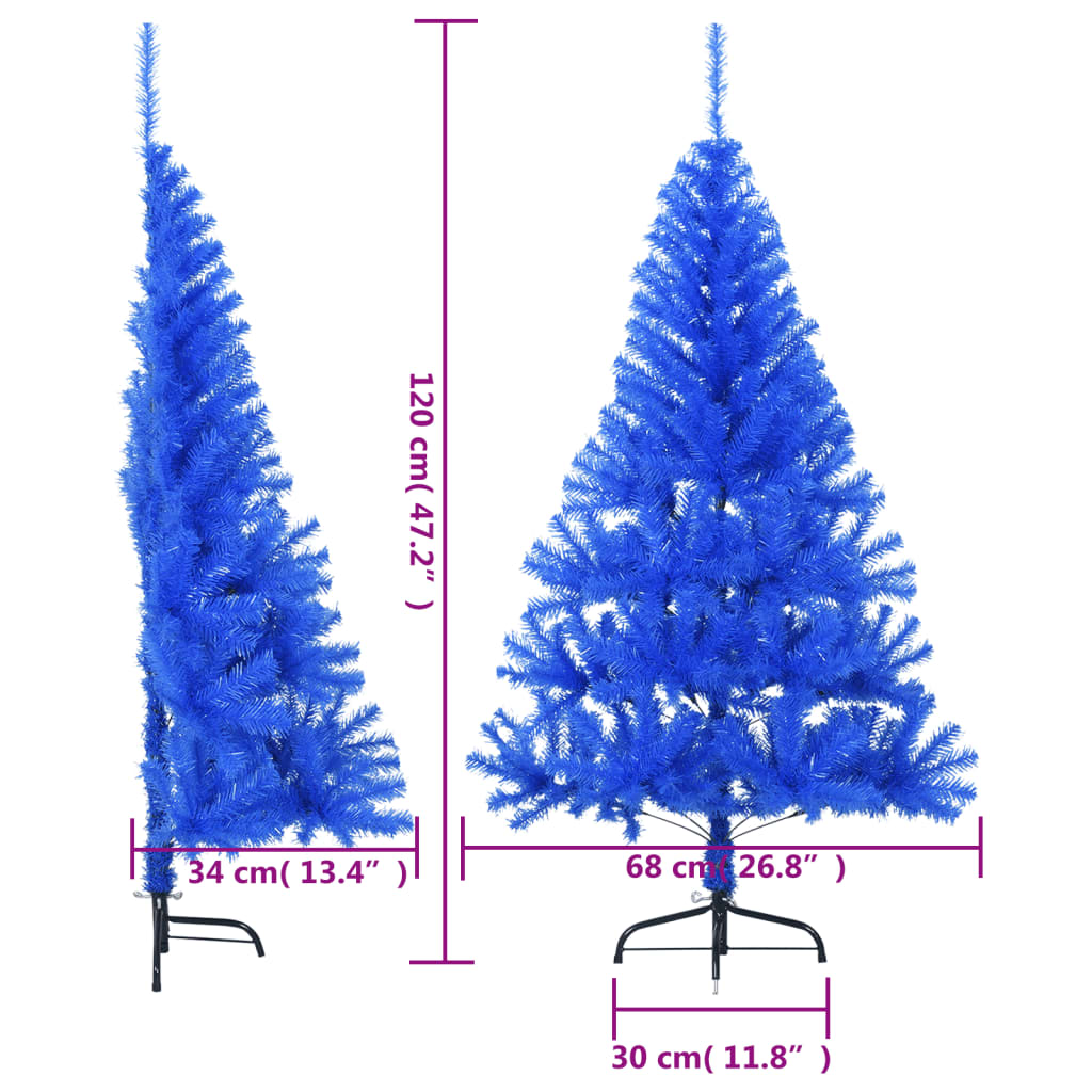 Albero di Natale Artificiale a Metà con Supporto Blu 120 cm PVC