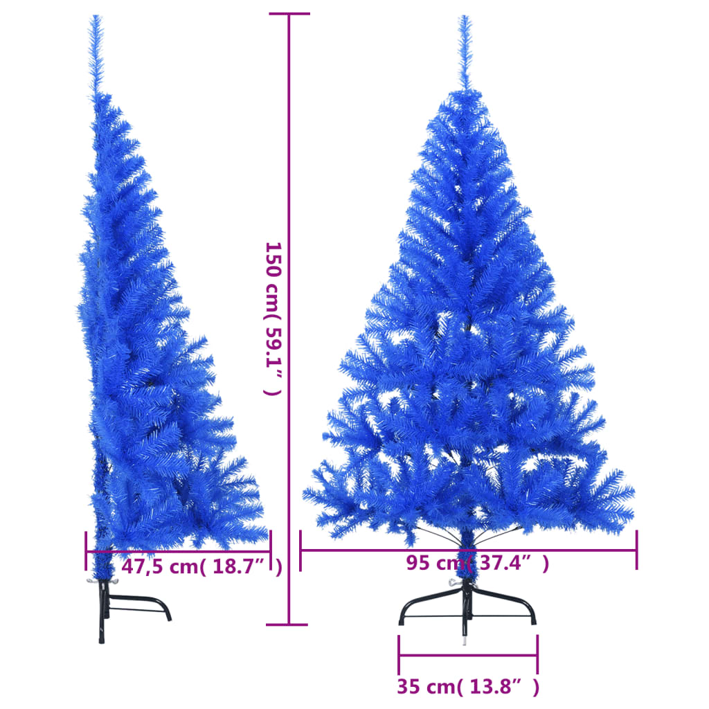 Albero di Natale Artificiale a Metà con Supporto Blu 150 cm PVC