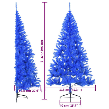 Albero di Natale Artificiale a Metà con Supporto Blu 180 cm PVC