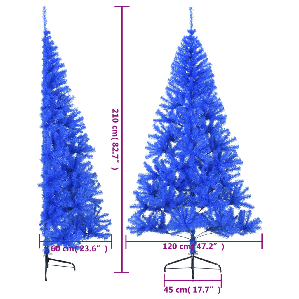 Albero di Natale Artificiale a Metà con Supporto Blu 210 cm PVC - homemem39