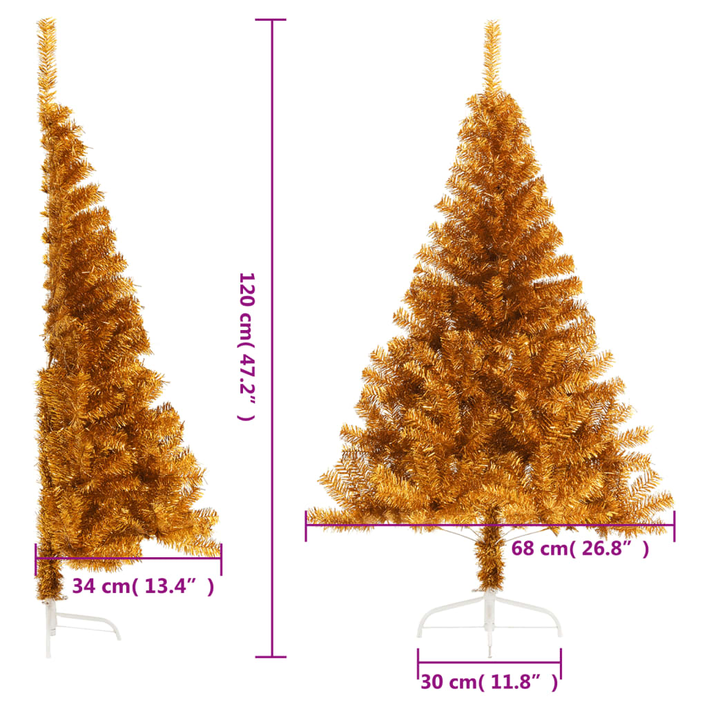 Albero di Natale Artificiale a Metà con Supporto Oro 120 cm PET