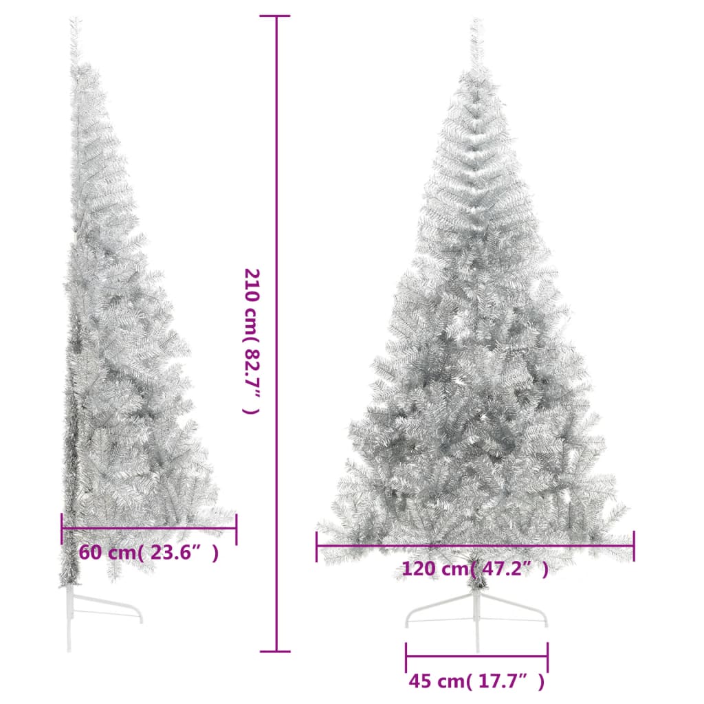 Albero di Natale a Metà con Supporto Argento 210 cm PET