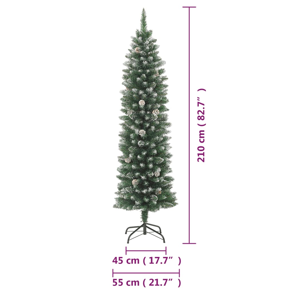 Albero di Natale Artificiale Sottile con Base 210 cm PVC