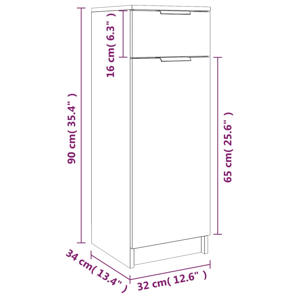 Armadio da Bagno Bianco 32x34x90 cm in Legno Multistrato