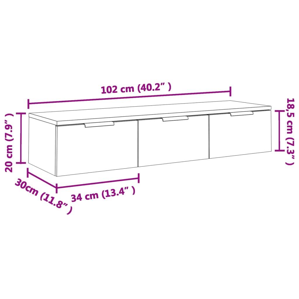 Armadietto a Muro Grigio Cemento 102x30x20 cm Legno Multistrato