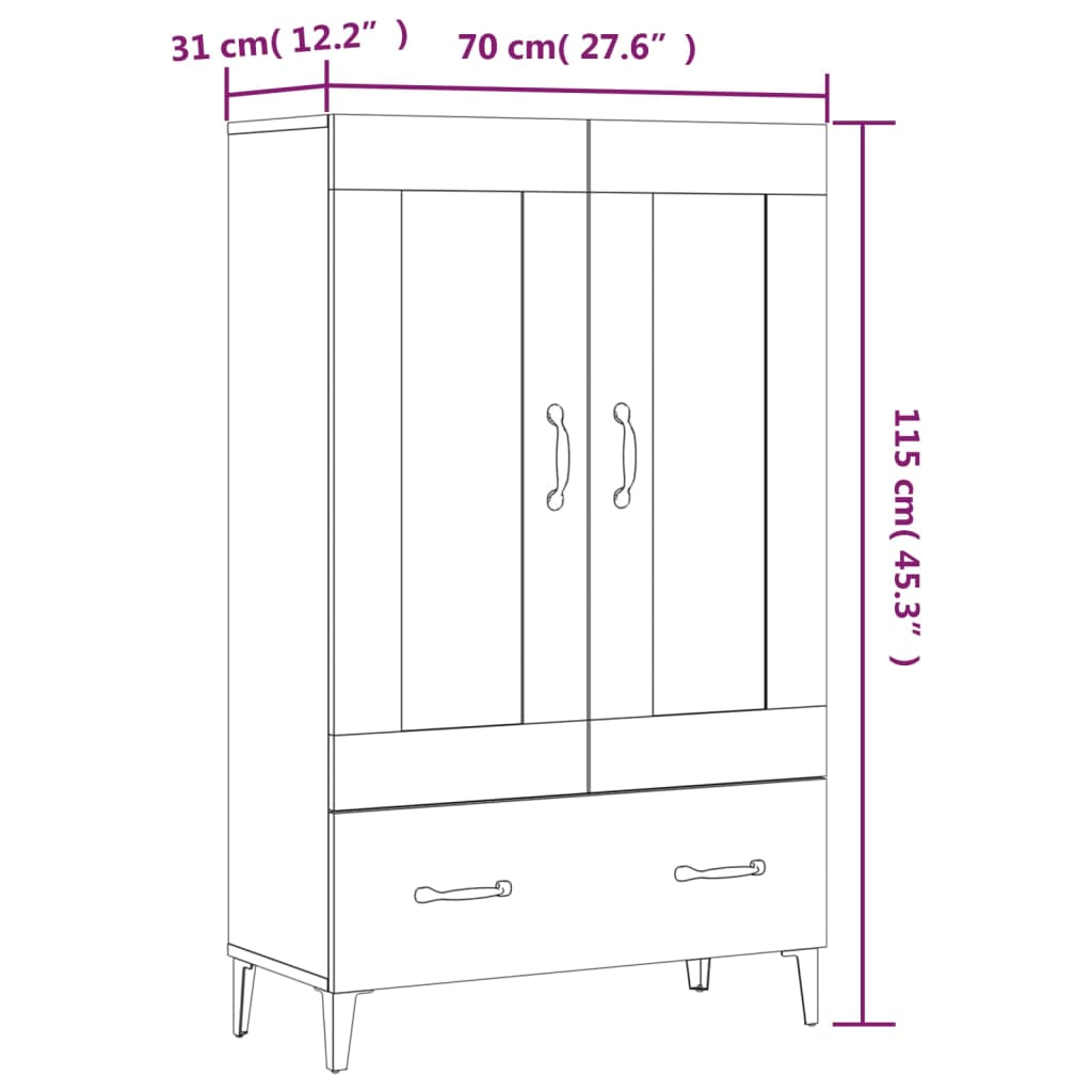 Credenza Rovere Sonoma 70x31x115 cm in Legno Multistrato