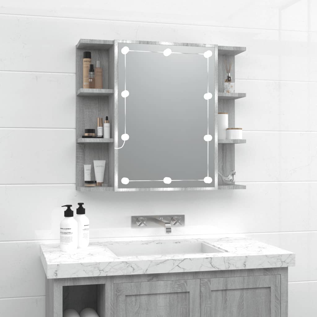 Mobile a Specchio con LED Grigio Sonoma 70x16,5x60 cm - homemem39