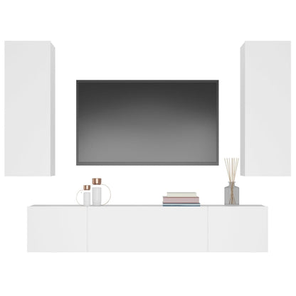 Set di Mobili Porta TV 4 pz Bianco in Legno Multistrato