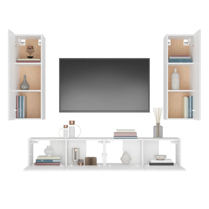 Set di Mobili Porta TV 4 pz Bianco in Legno Multistrato