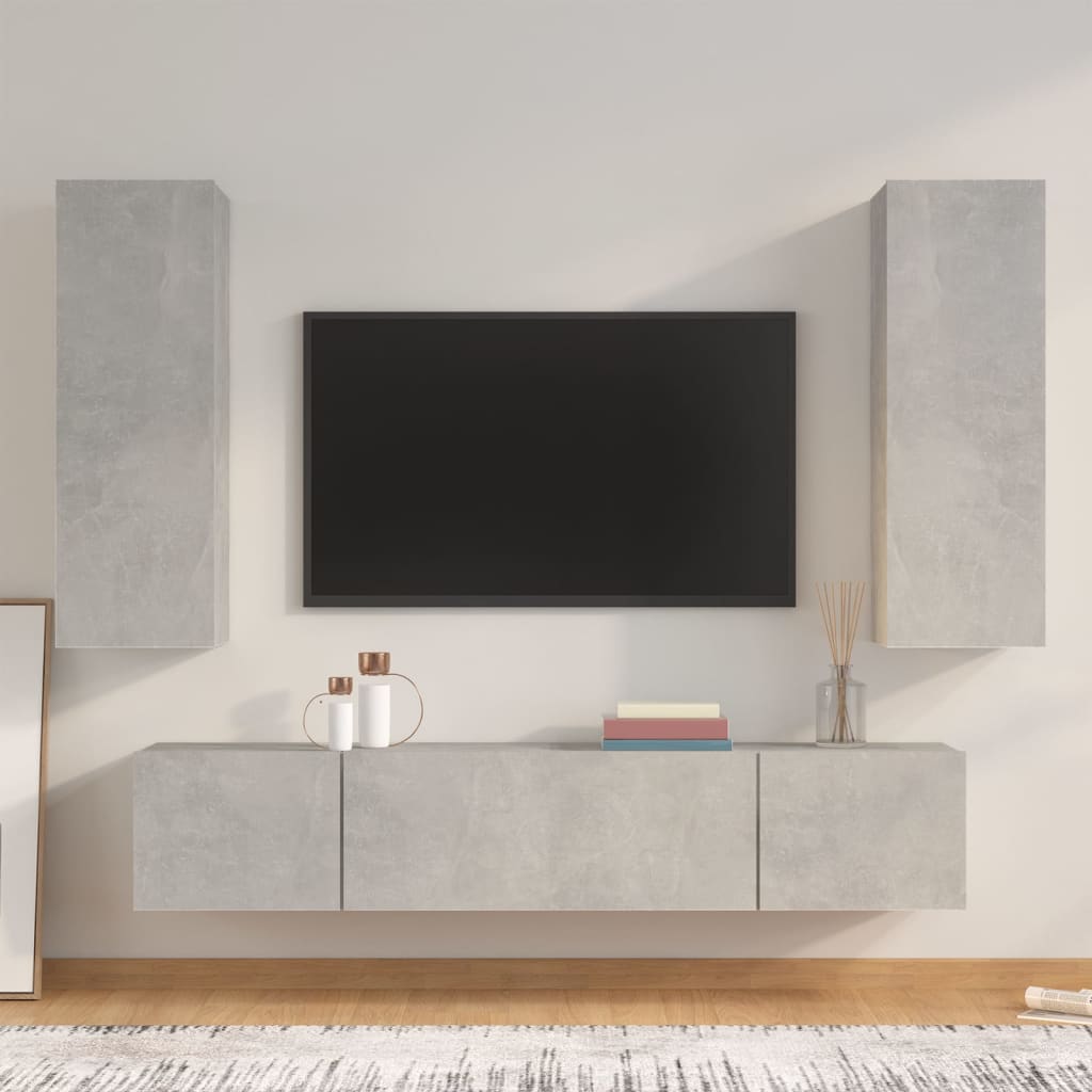 Set di Mobili Porta TV 4 pz Grigio Cemento in Legno Multistrato - homemem39