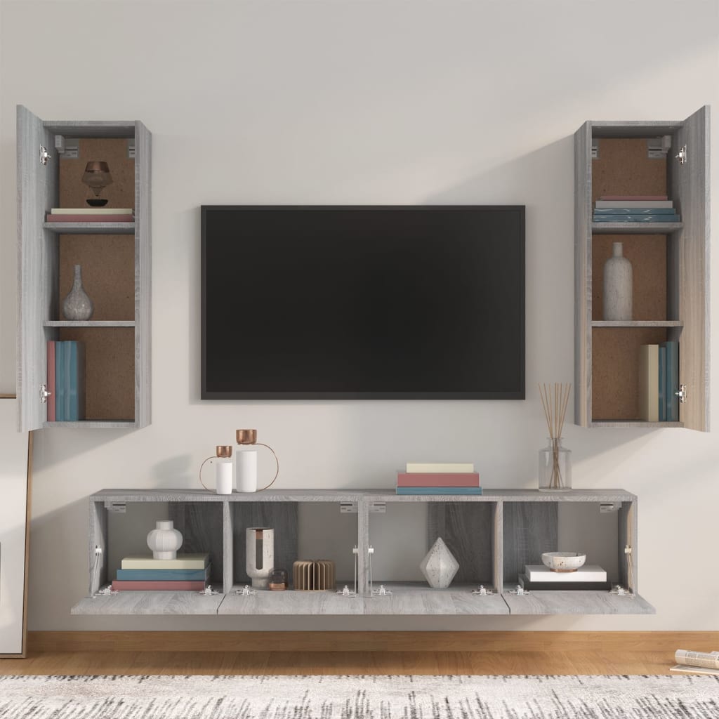 Set di Mobili Porta TV 4 pz Grigio Sonoma in Legno Multistrato