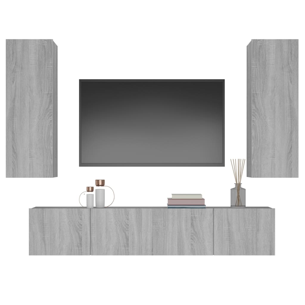 Set di Mobili Porta TV 4 pz Grigio Sonoma in Legno Multistrato