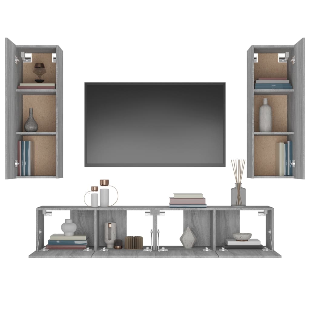 Set di Mobili Porta TV 4 pz Grigio Sonoma in Legno Multistrato - homemem39