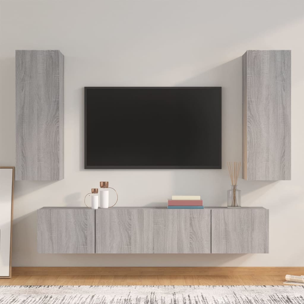 Set di Mobili Porta TV 4 pz Grigio Sonoma in Legno Multistrato - homemem39