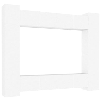 Set Mobili Porta TV 8pz Bianco in Legno Multistrato