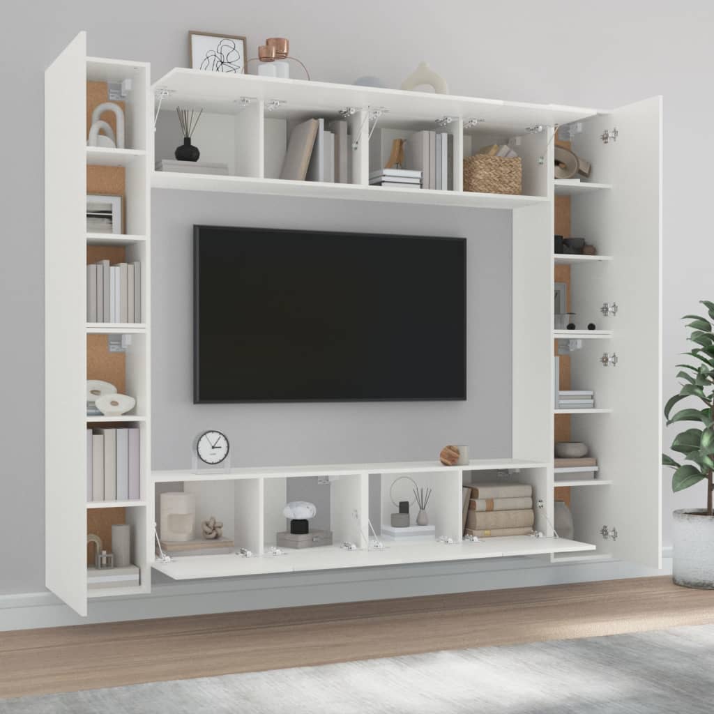 Set Mobili Porta TV 8pz Bianco in Legno Multistrato