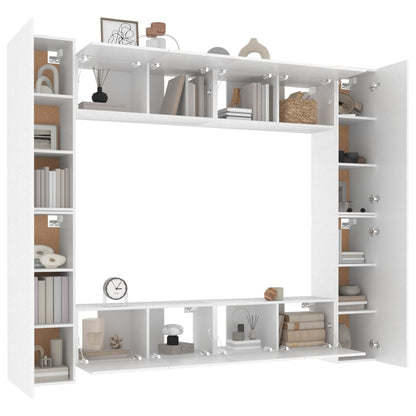 Set Mobili Porta TV 8pz Bianco in Legno Multistrato