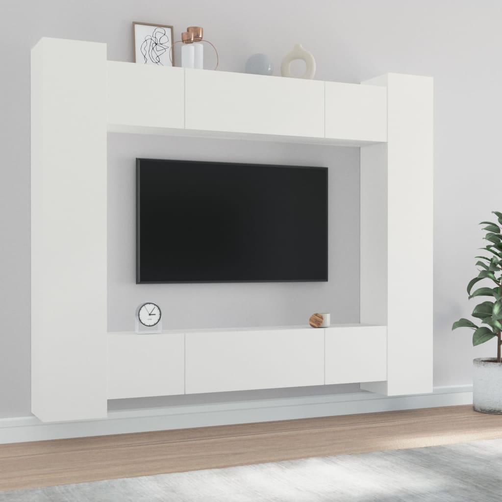 Set Mobili Porta TV 8pz Bianco in Legno Multistrato