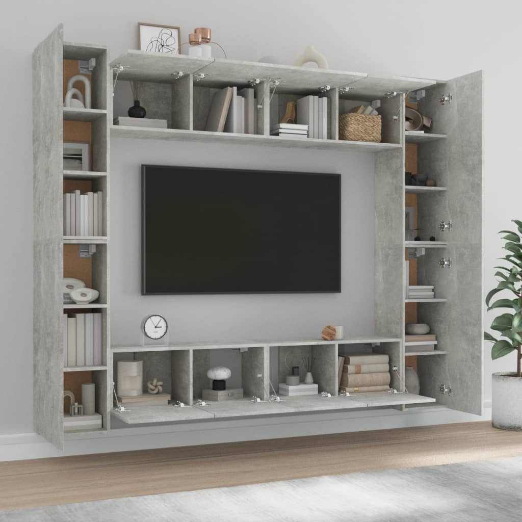 Set Mobili Porta TV 8pz Grigio Cemento in Legno Multistrato