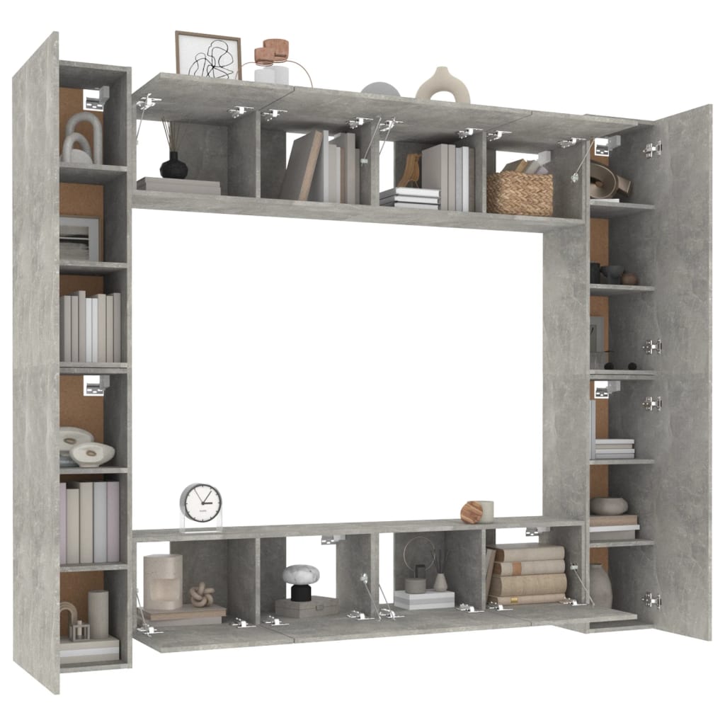 Set Mobili Porta TV 8pz Grigio Cemento in Legno Multistrato