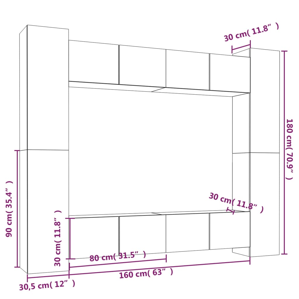 Set Mobili Porta TV 8pz Grigio Cemento in Legno Multistrato - homemem39