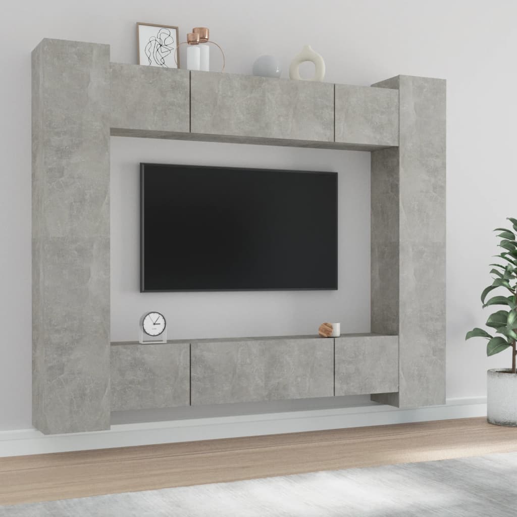 Set Mobili Porta TV 8pz Grigio Cemento in Legno Multistrato - homemem39